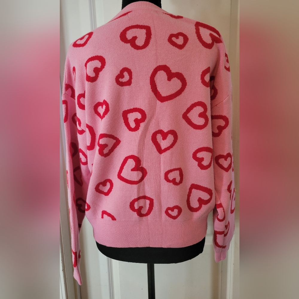 Pink Heart Patterned Women's Cardigan - Picture 4 of 6